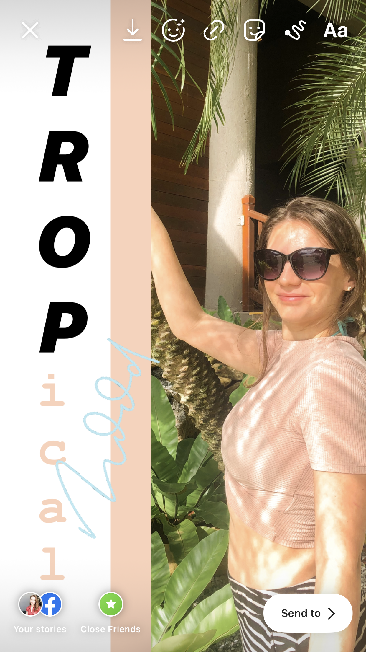 Screenshot of a girl using text boxes in her Instagram story.