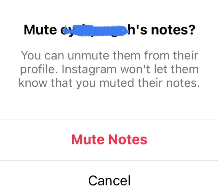 Mute notes on Instagram pop-up
