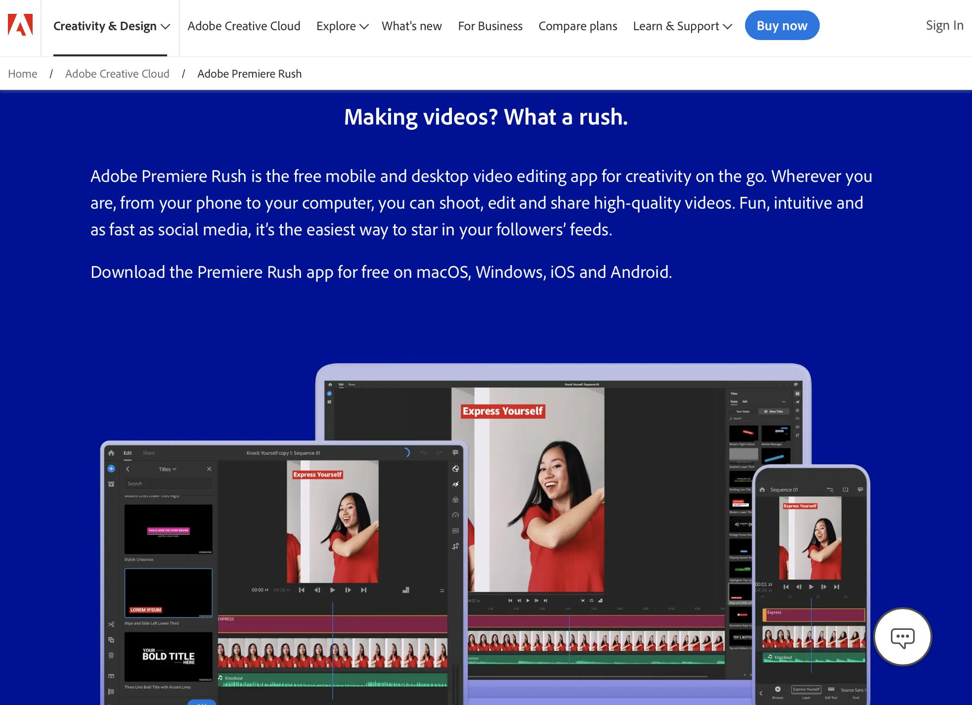 Adobe rush video editor