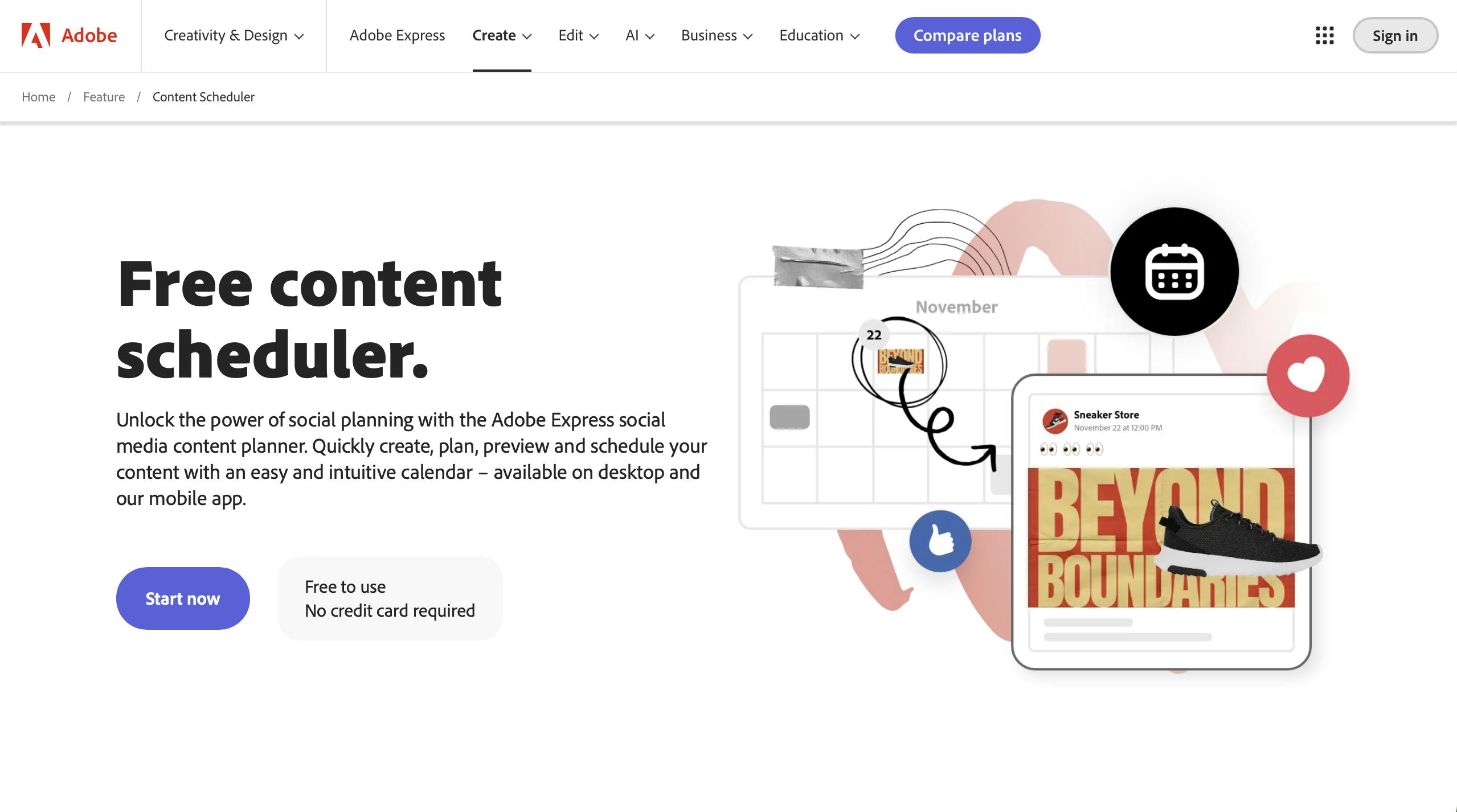 Content Cal by Adobe landing page