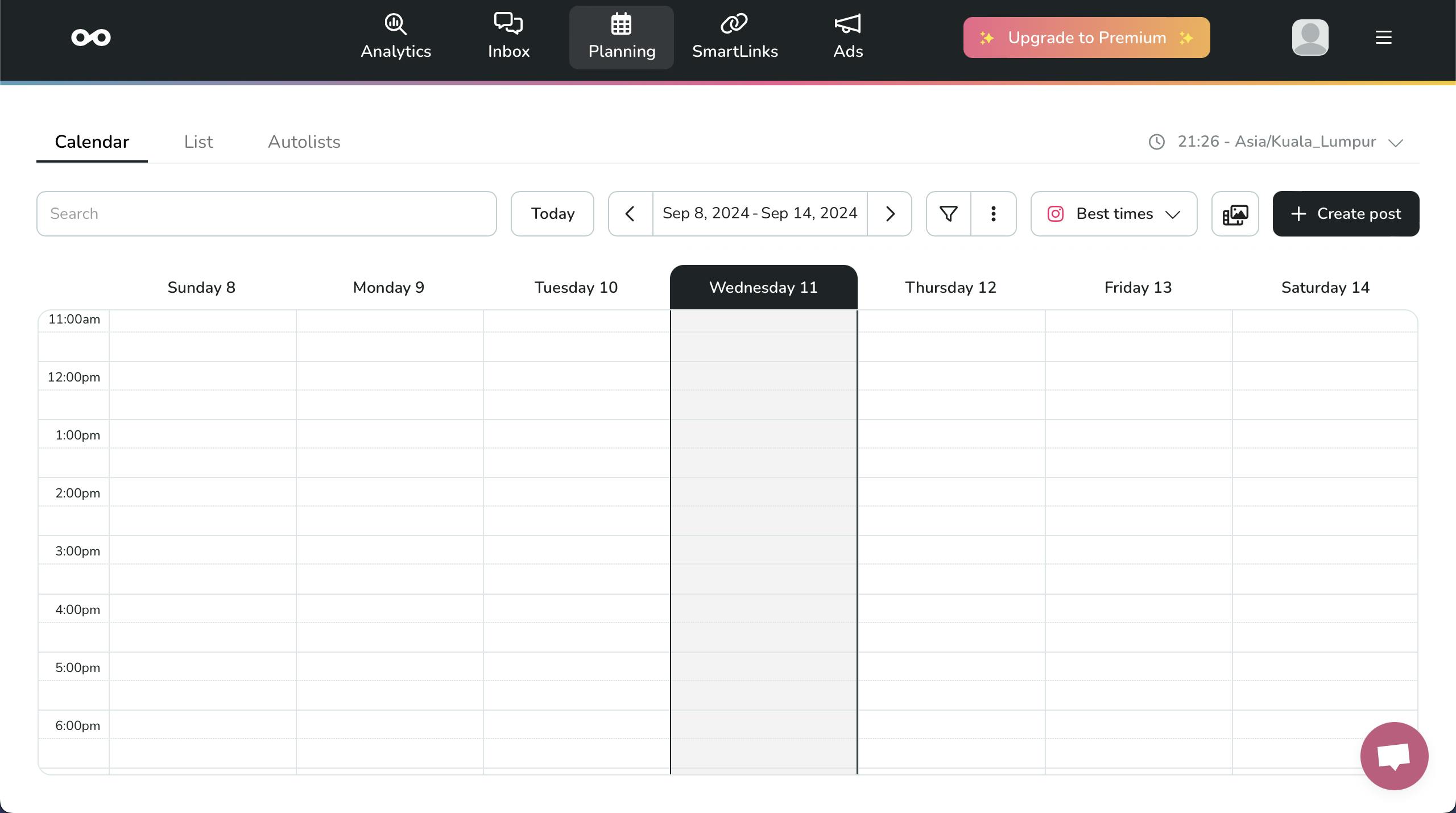 Metricool content calendar