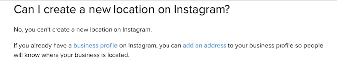 Screenshot from Instagrams help docs about creating a new location