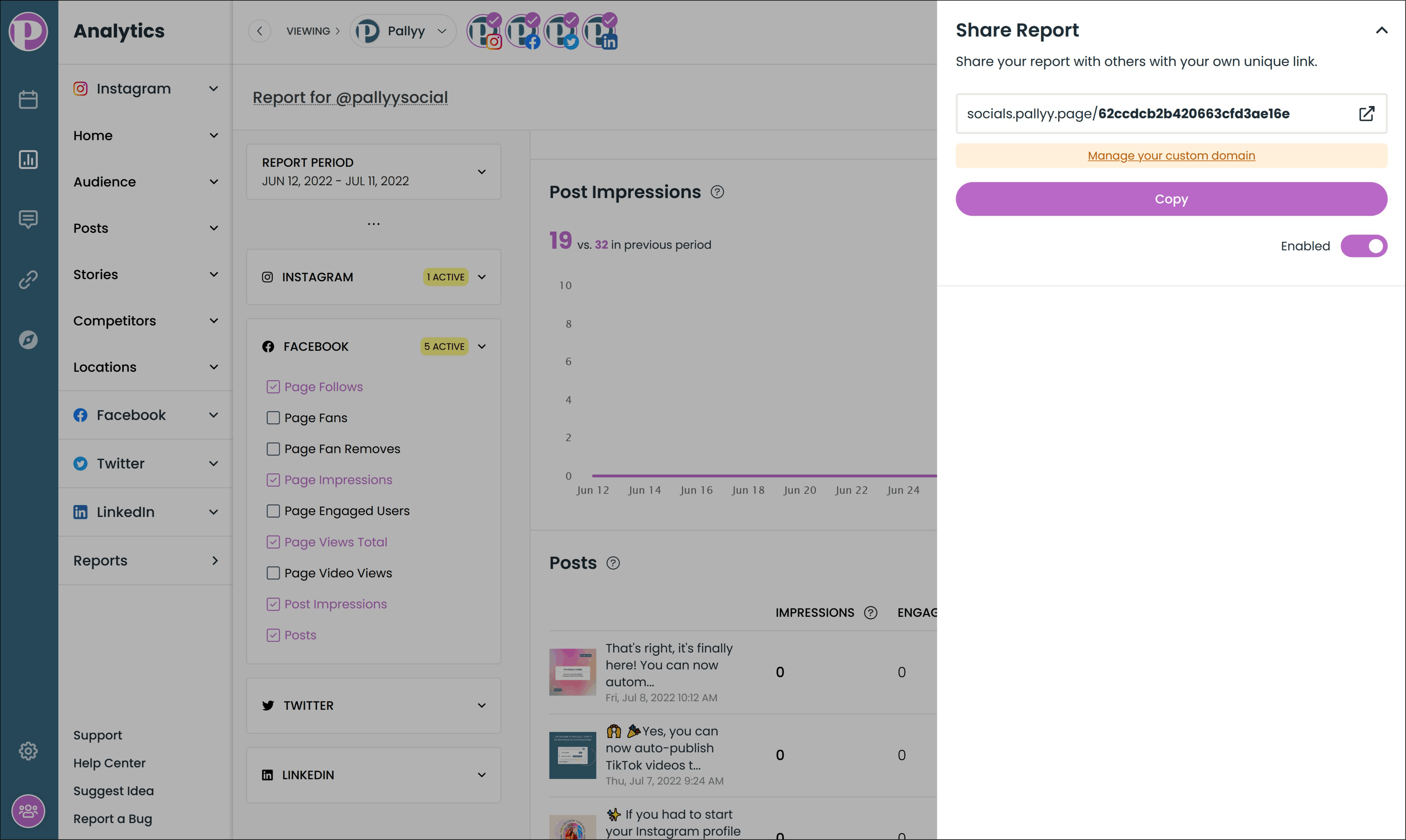 Social media analytics reporting - share via url