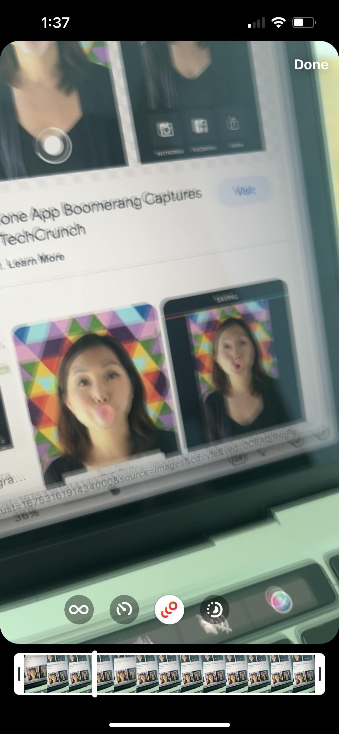 Editing a Boomerang using Instagram app