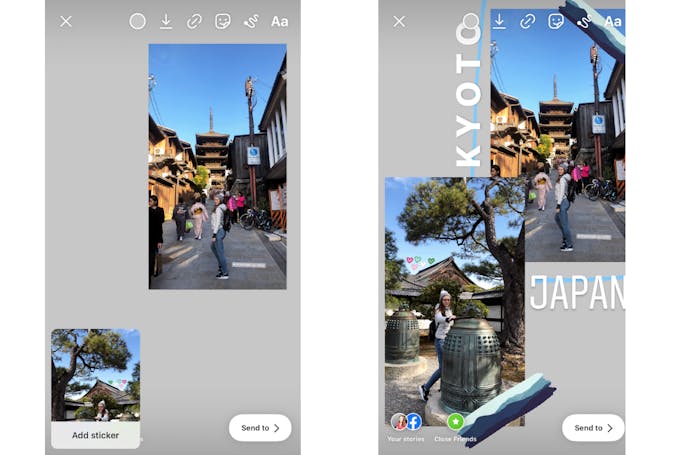 Screenshot showing how to upload 2 or more images to your Instagram story