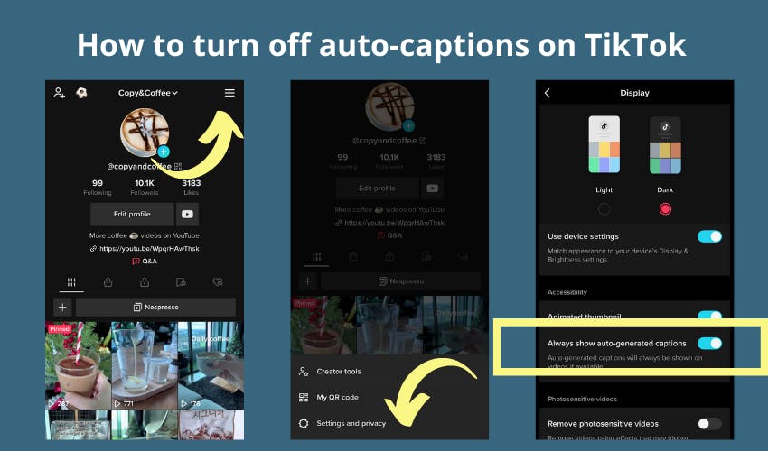 How to turn off auto-captions on TikTok