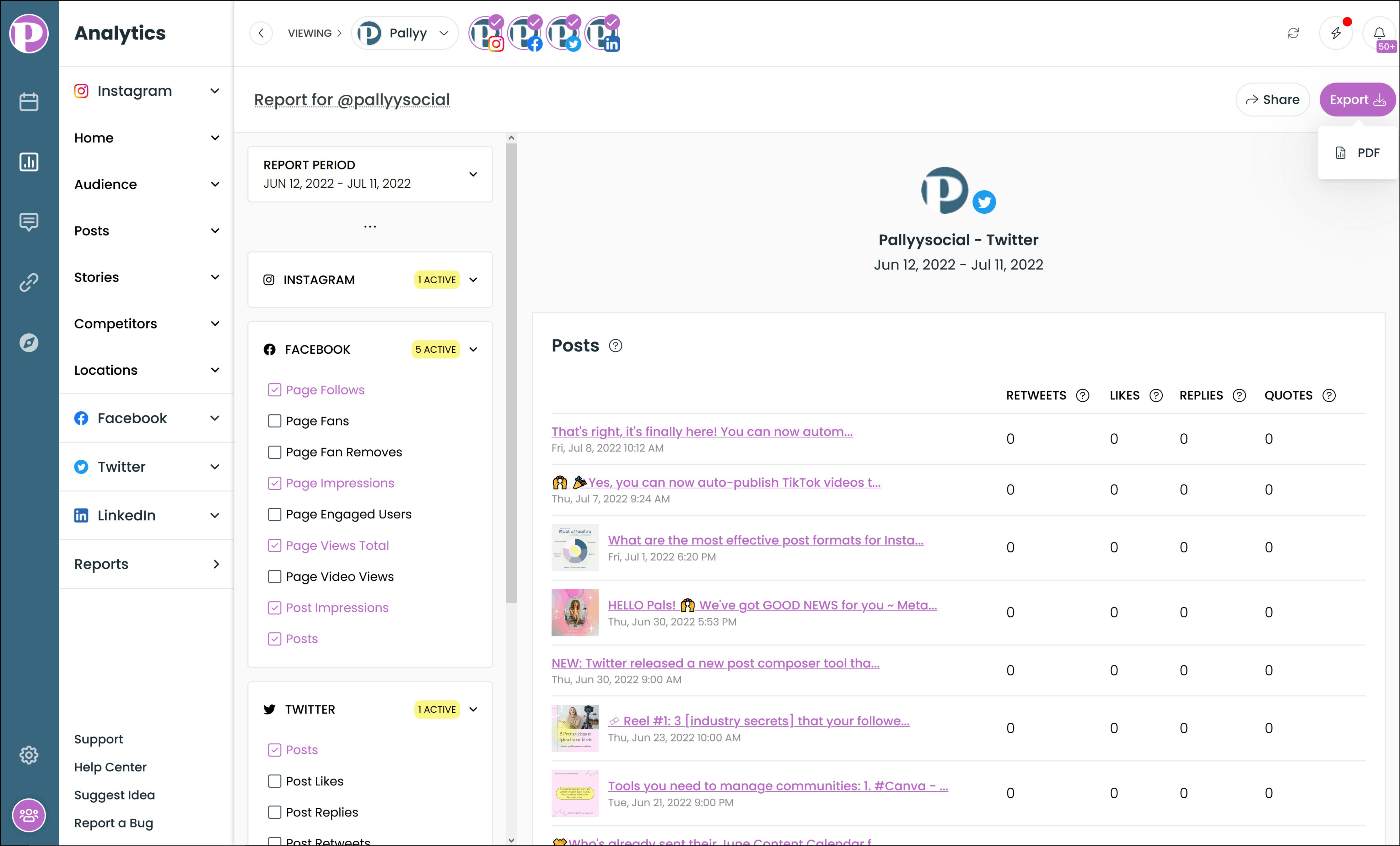 Social media analytics reporting - export as a pdf