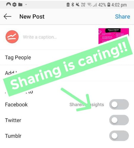 Another instagram hack is to share your posts to multiple platforms at once