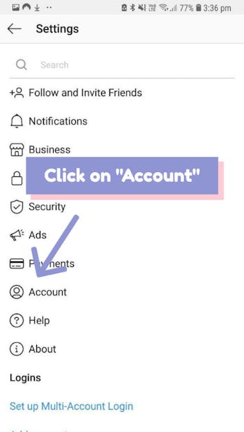 On the settings page click account
