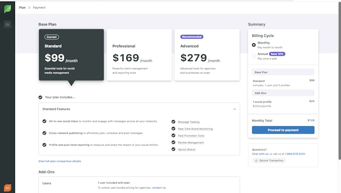 Sprout Social pricing page