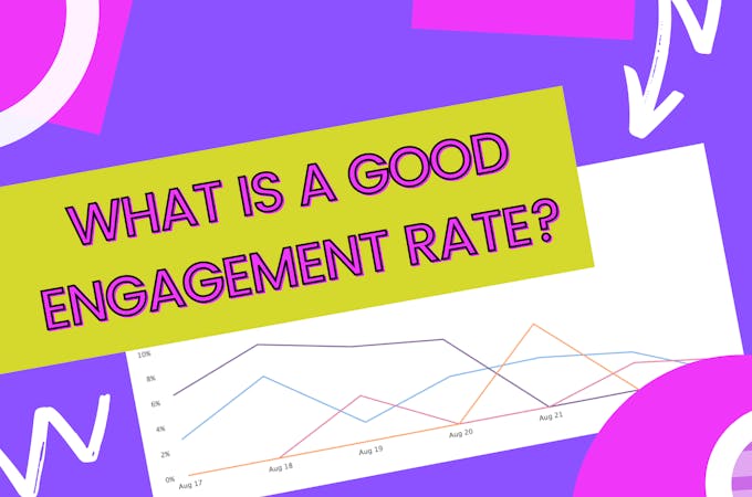 Text that reads what is a good engagement rate on Instagram, with a chart next to it.