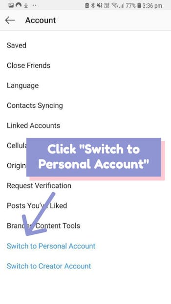 Click switch to Personal account