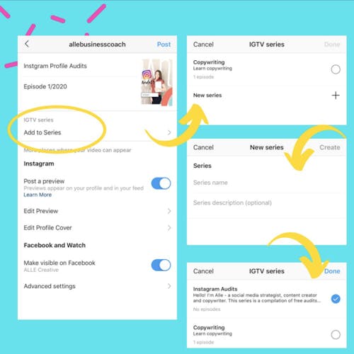 Create a new IGTV series under the create new series option