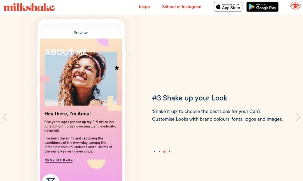 Milkshake is an app to create a mini landing page for your Instagram bio