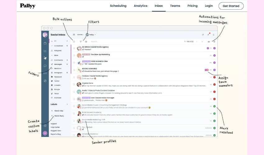 Pallyy social media inbox feature