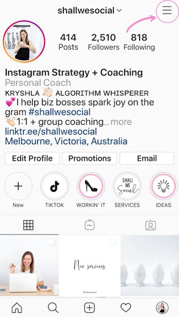 Open your Instagram and click the menu icon