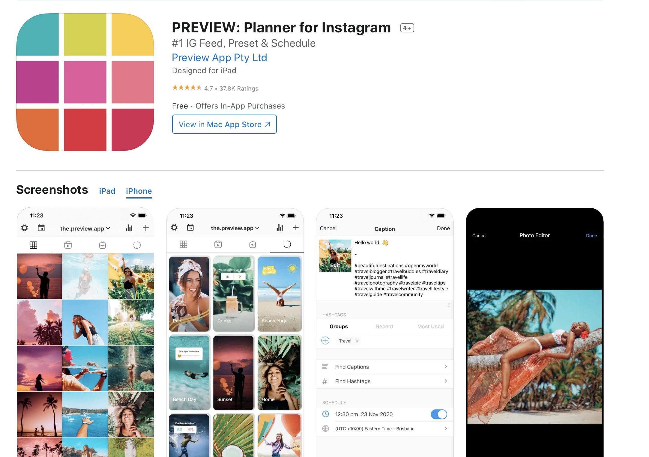 Preview app - Scheduling tool for Instagram (mobile app) 