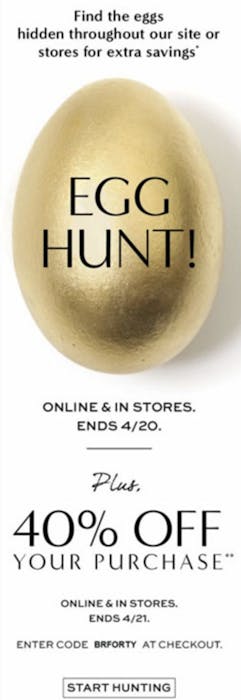 Thebananarepublic create a 40% off - easter egg hunt, in their store!
