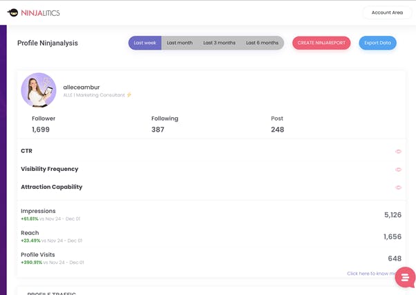 Ninjalitics Instagram analytics tool dashboard