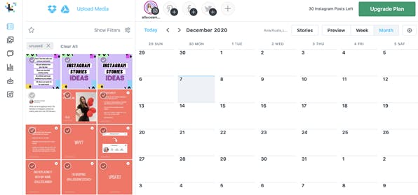 Later's Instagram scheduling dashboard