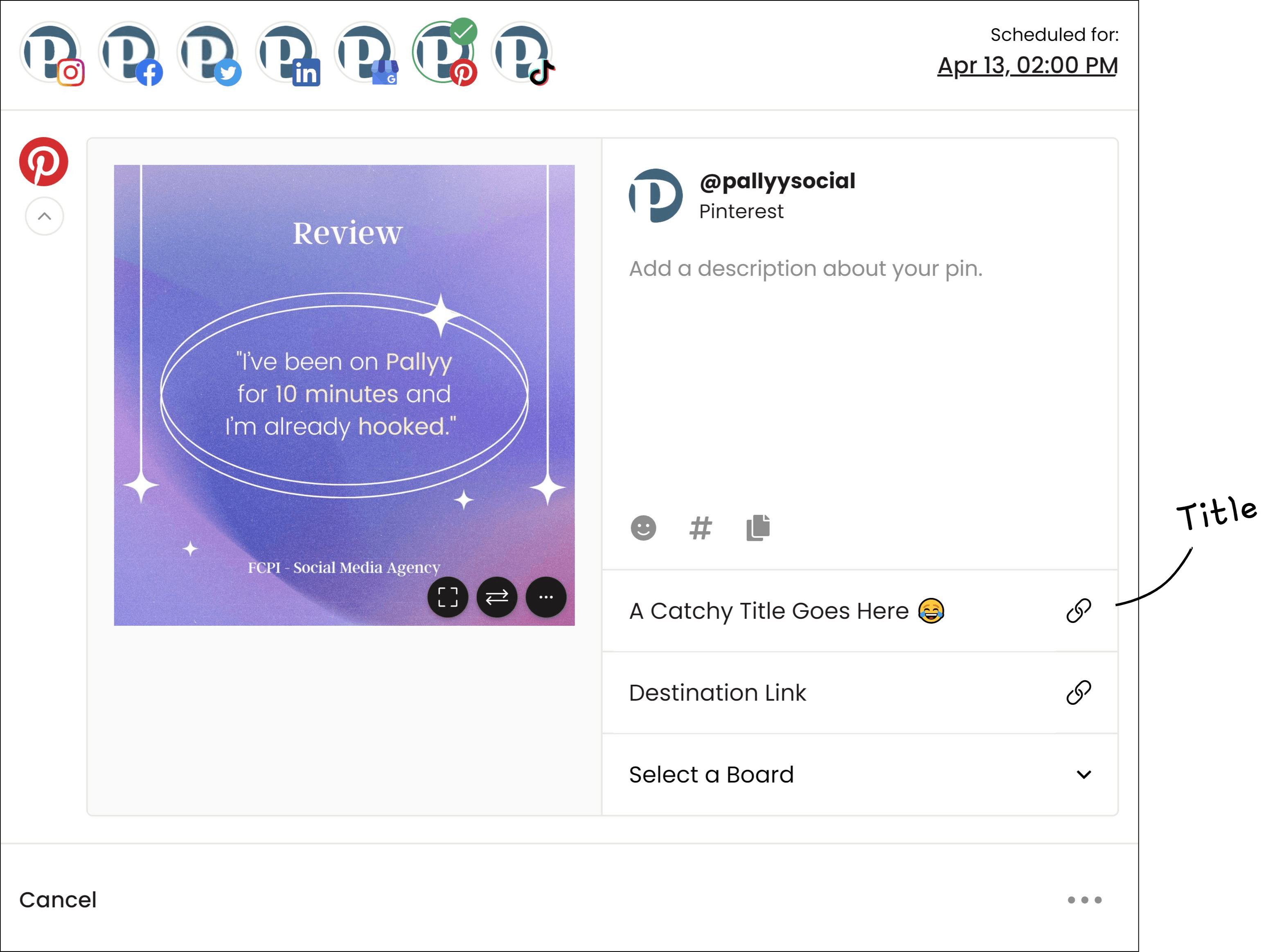 Add a title to your scheduled Pinterest posts.