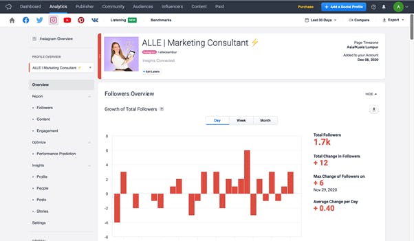 SocialBakers Instagram analytics overview page