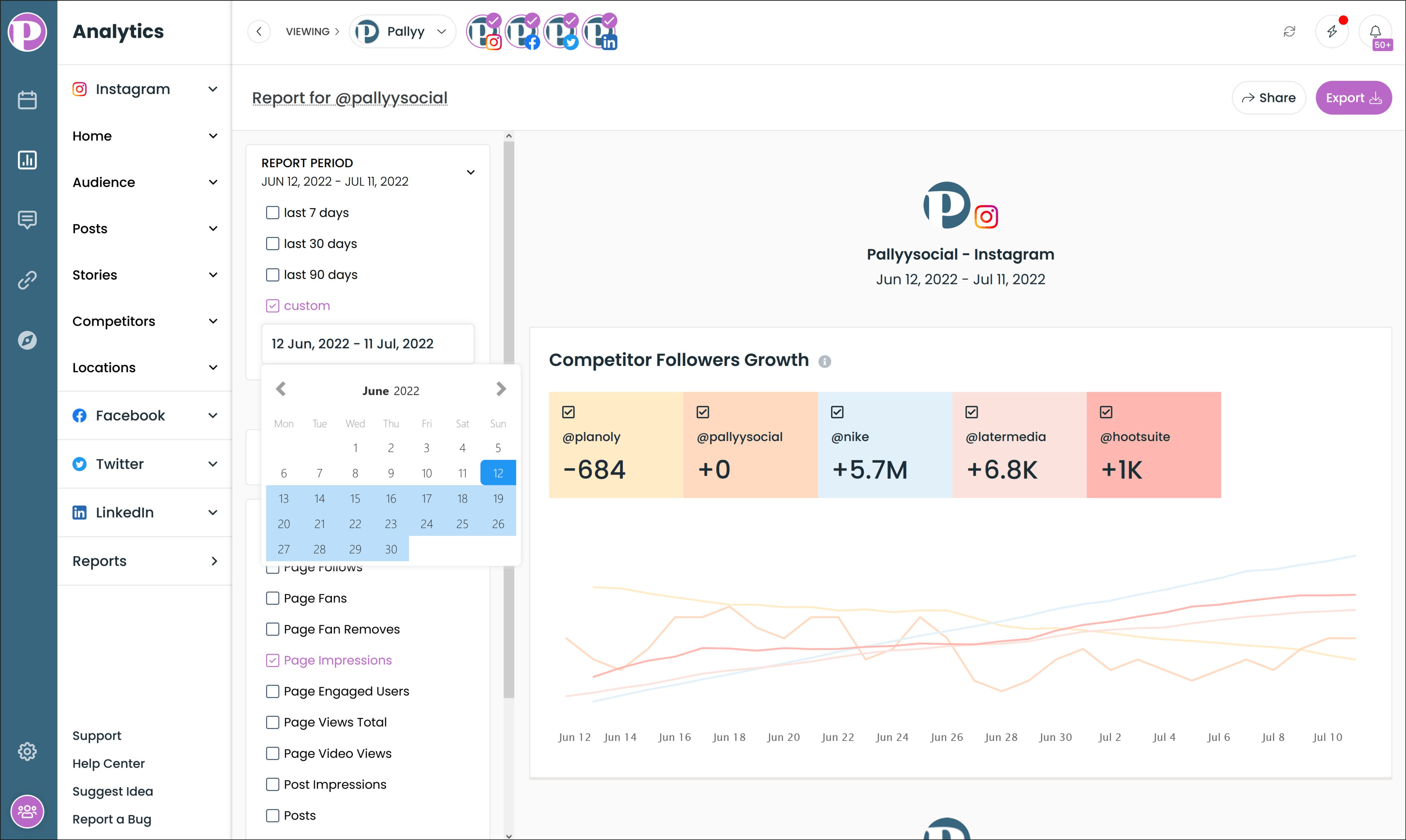 Social media analytics reporting - custom timeframes