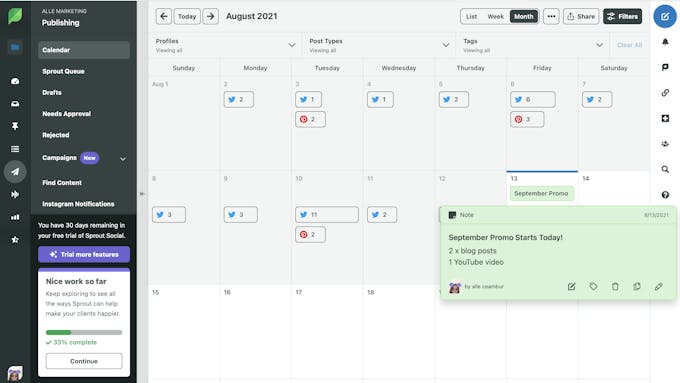Sprout Social's scheduling calendar