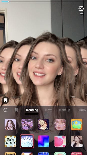 A screenshot of the tiktok app showing trending visual/AR effects