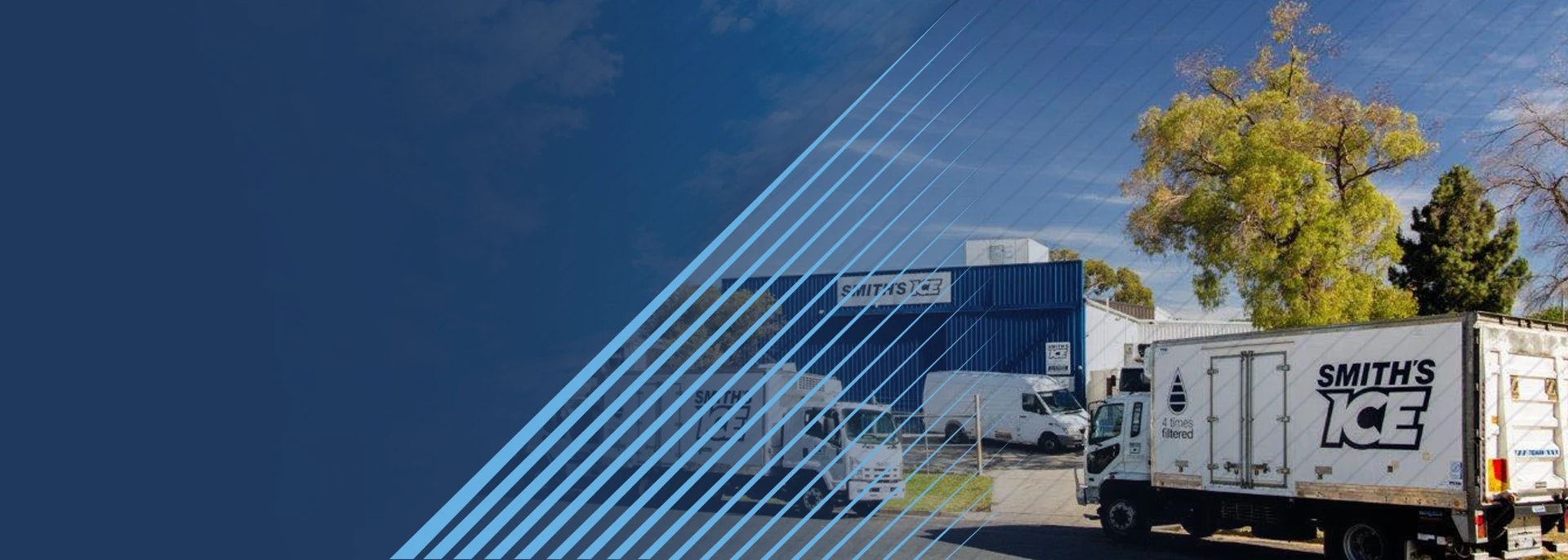 Smiths ice trucks out the front of their factory.