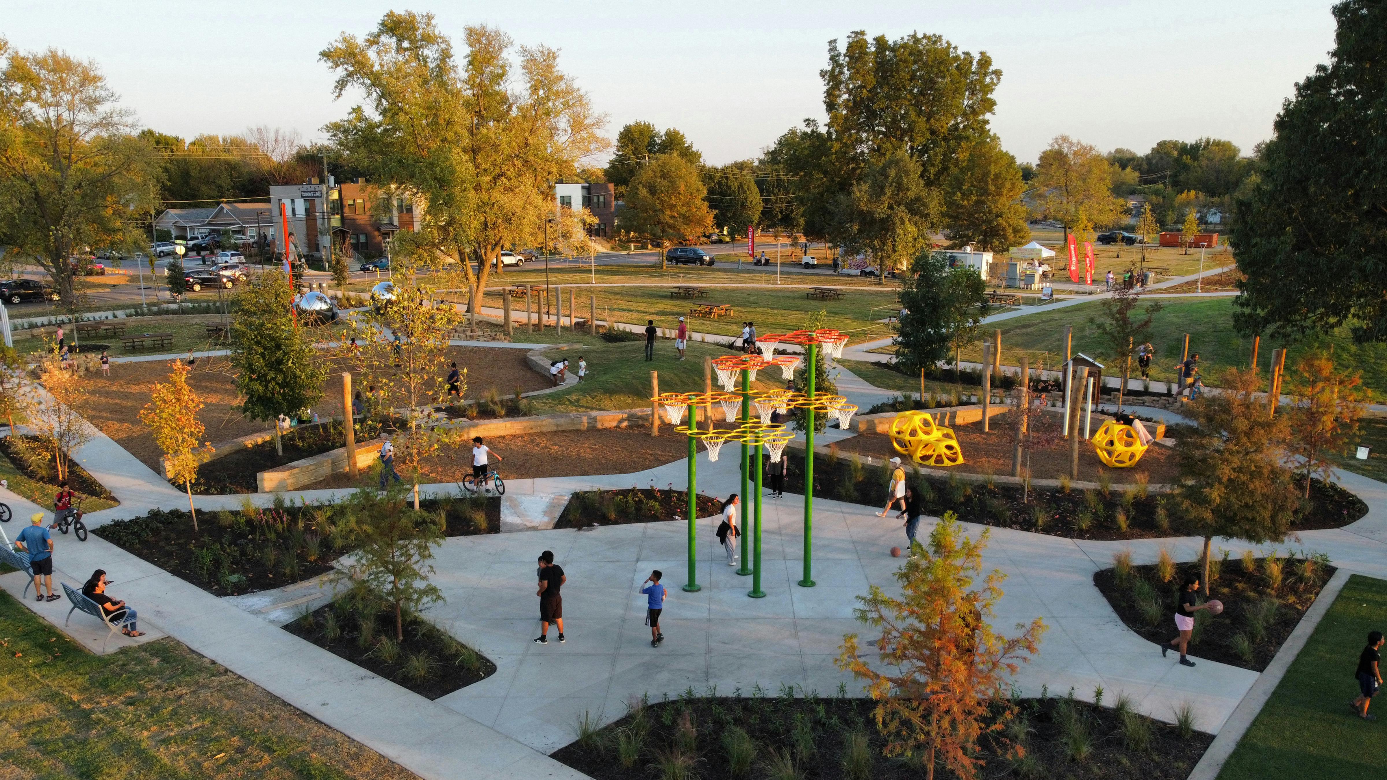 aerial photo of playground area at dusk