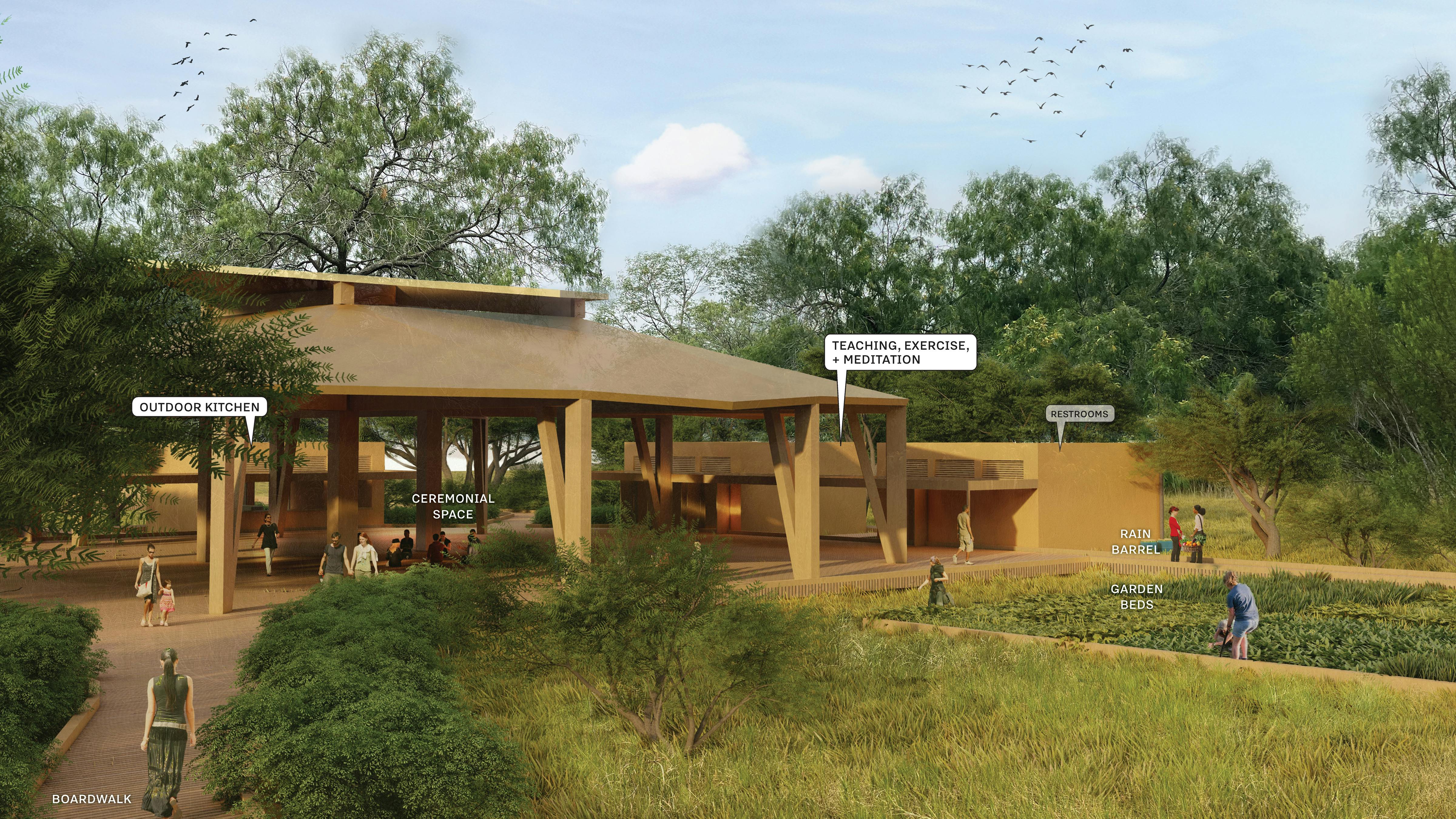 Render of proposed pavilion and gardens