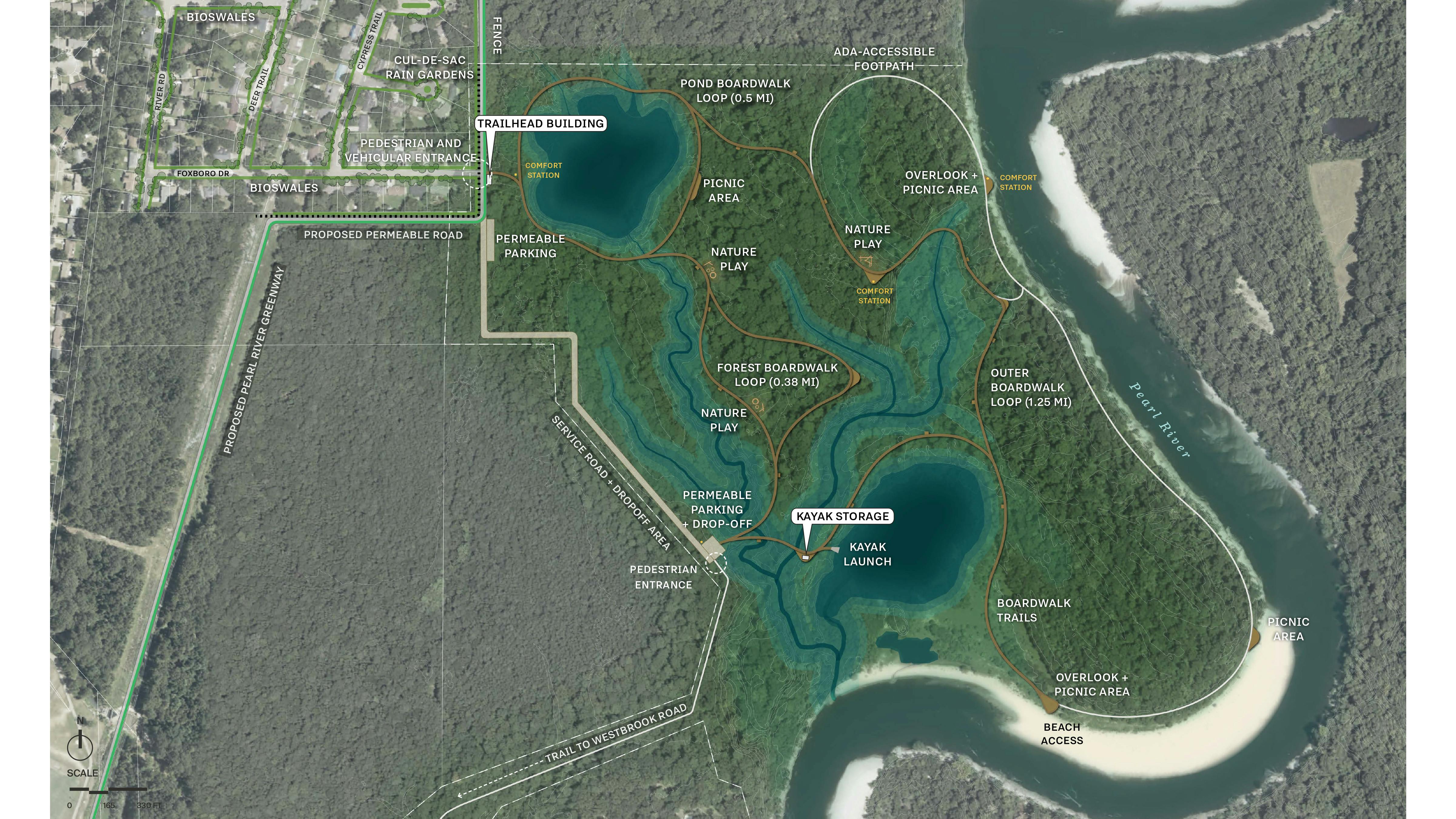 plan drawing of nature preserve along river