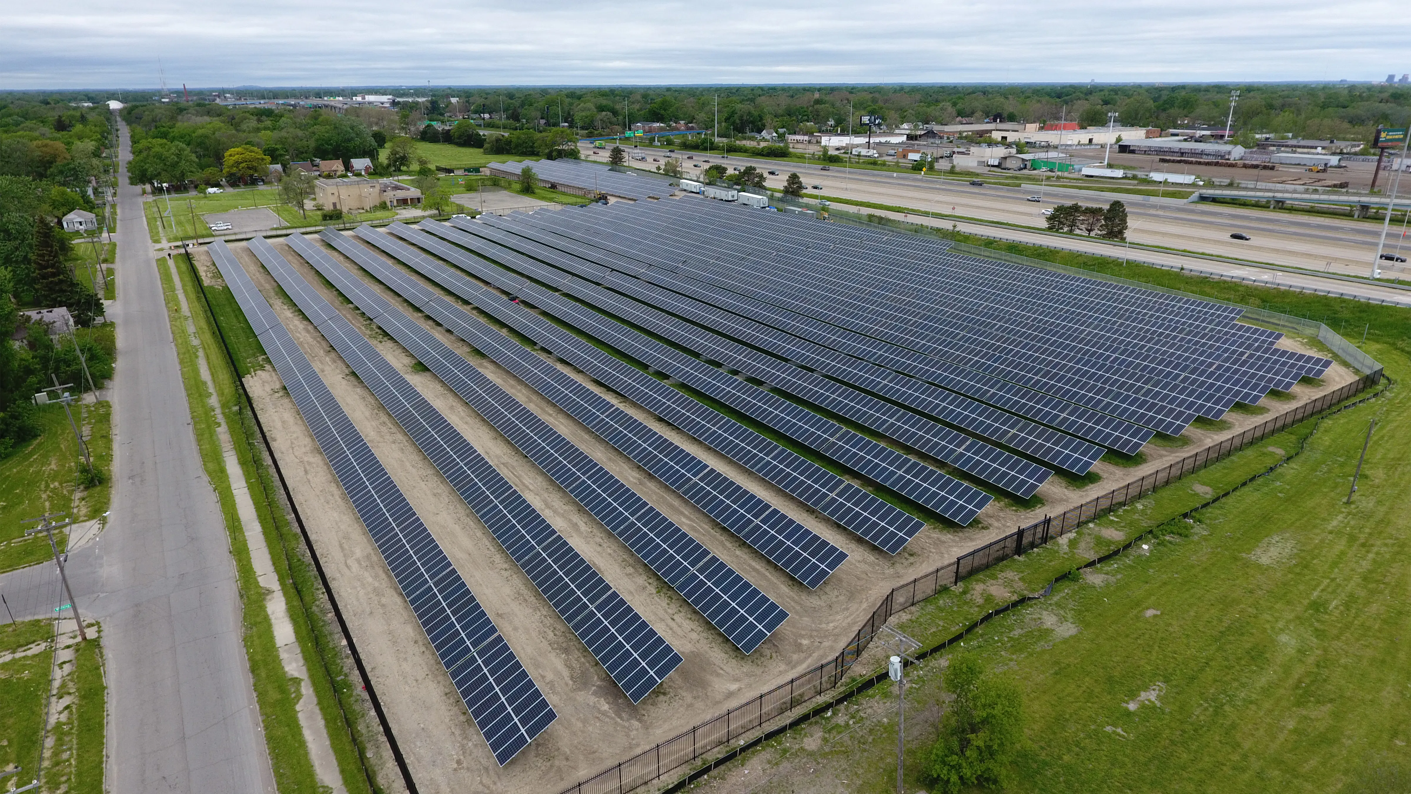 Drone shot of built solar farm