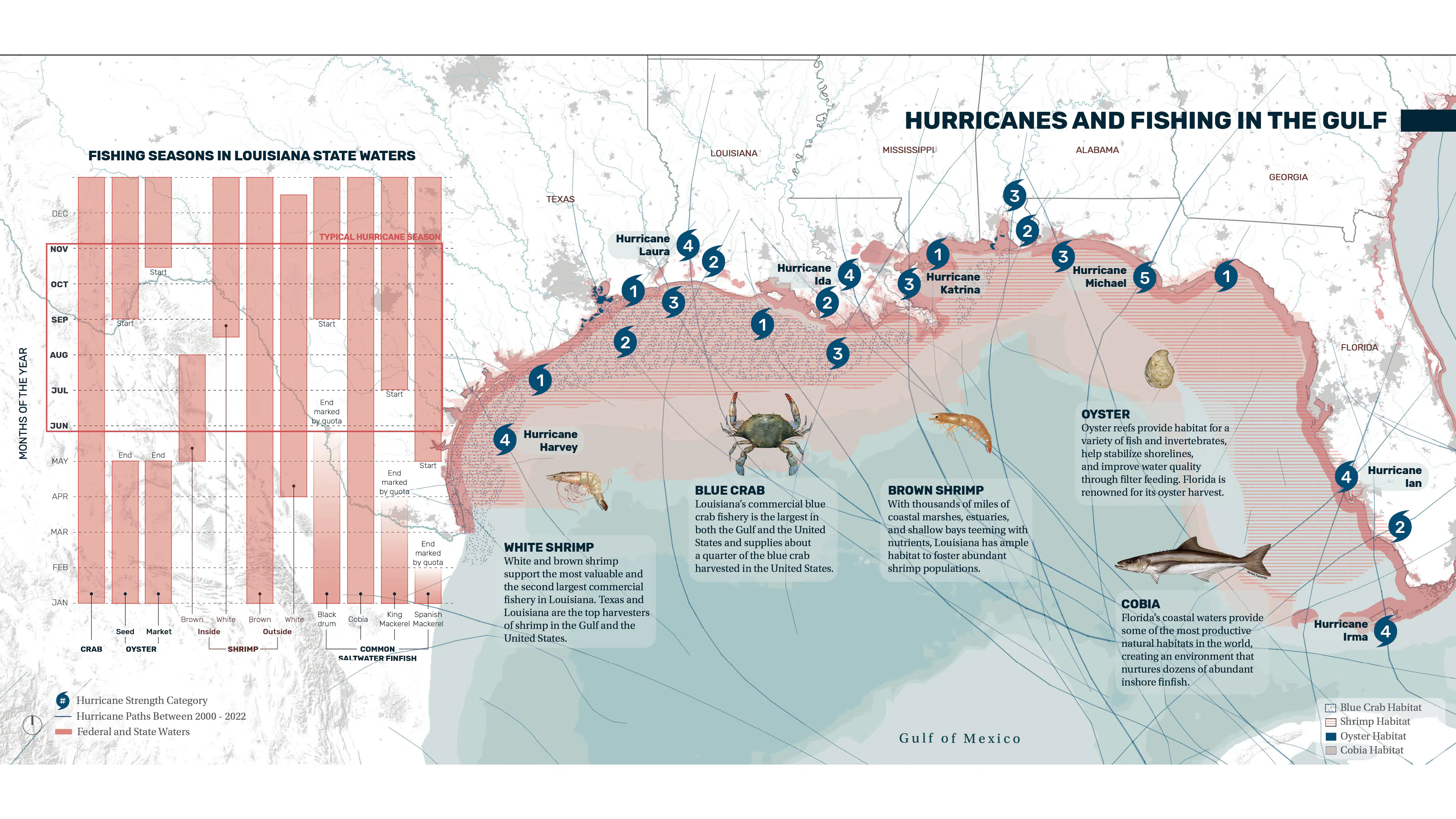 Map of America's southeastern coast with highlighted keystone species