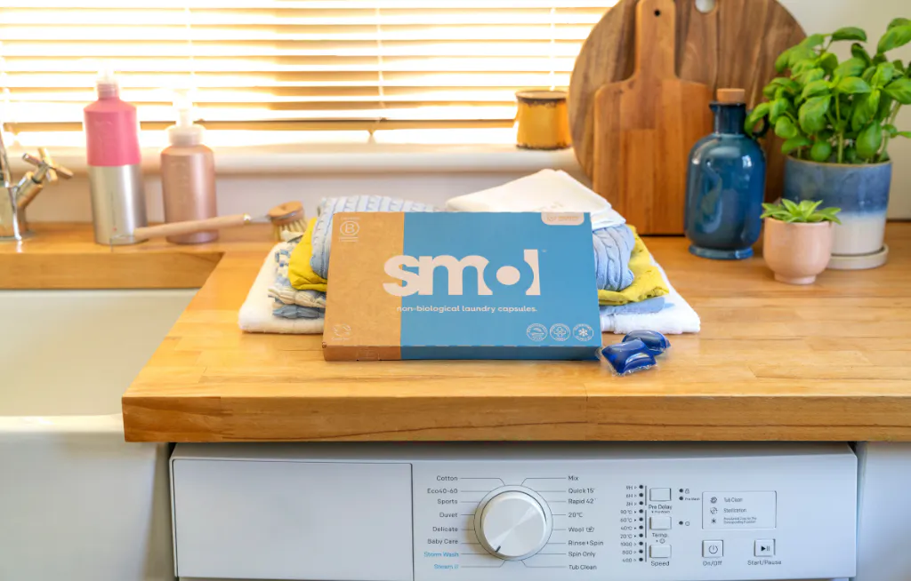 smol laundry capsules on kitchen worktop