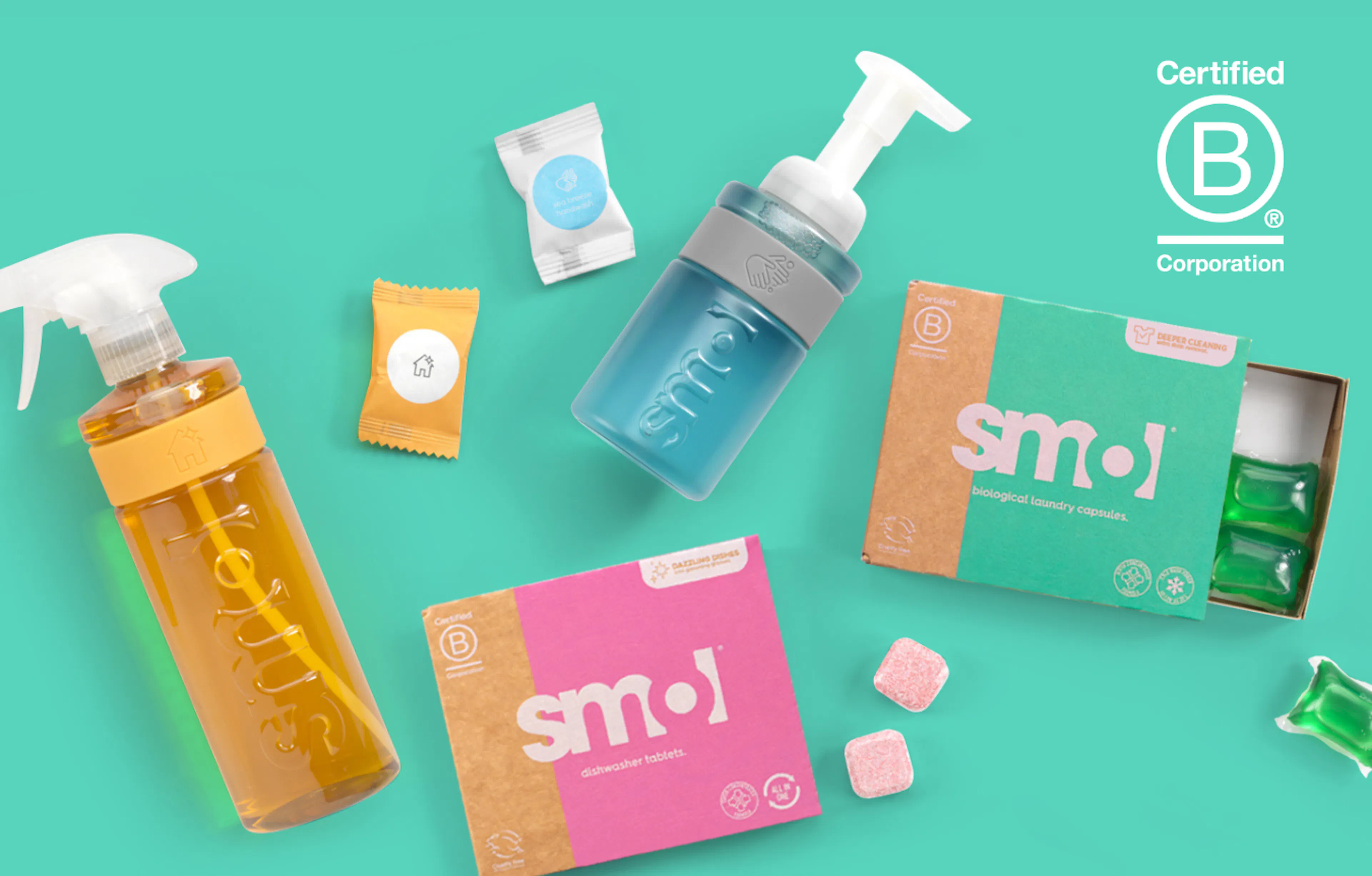 smol products with b corp logo