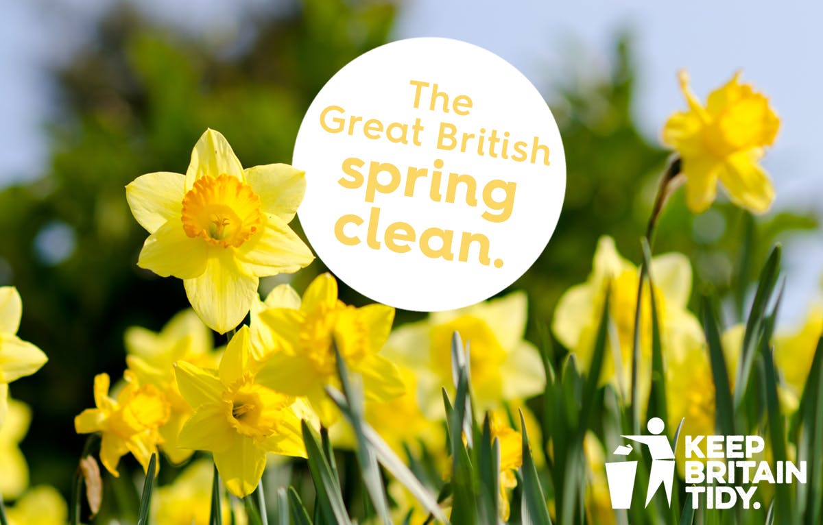 image of daffodils with the Keep Britain Tidy logo. Text: The Great British spring clean