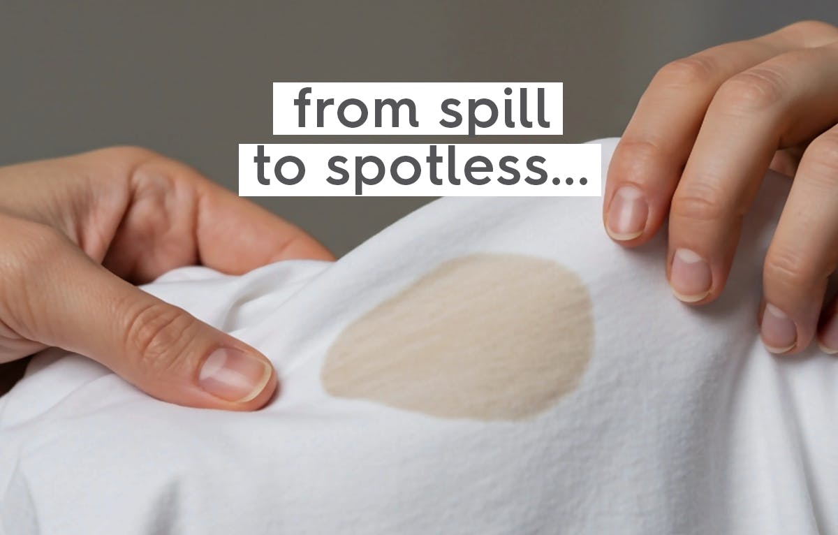 t shirt stain. text: from spill to spotless