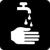 Haut schützen Logo - eine Hand unter einem laufenden Wasserhahn