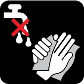 mit trockenen Händen anfassen Logo - Hände mit einem Handtuch und ein Wasserhahn mit einem roten X