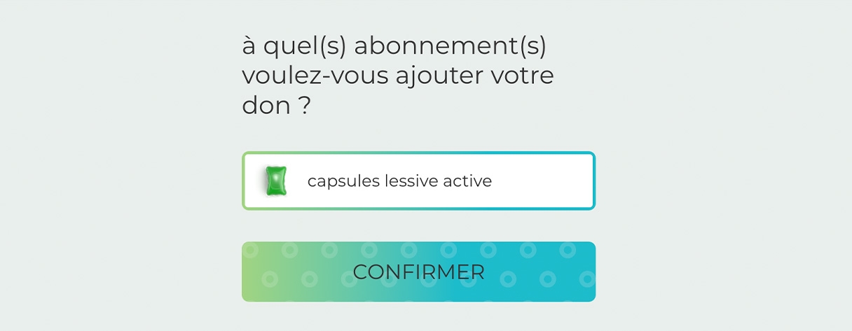 dernière étape du programme de don de lessive pour mettre une donation en place