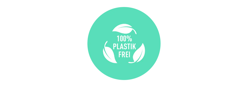 plastikfrei Logo - drei Blätter, die in einem Kreis angeordnet sind, darin die Worte Plastikfrei