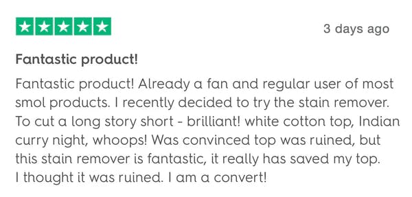 screenshot of a stain gel review saying 'Fantastic Product'