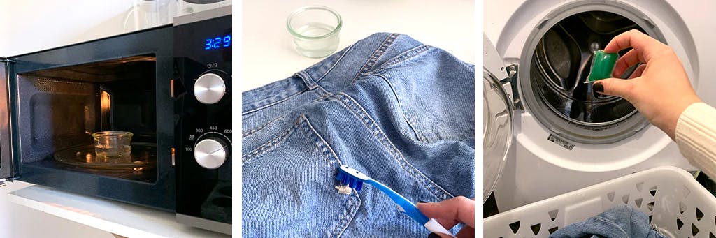 removing chewing gum from clothes using a microwave