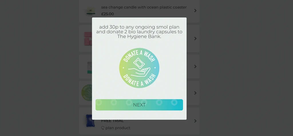 a screenshot of a modal explaining how the smol donate a wash scheme works