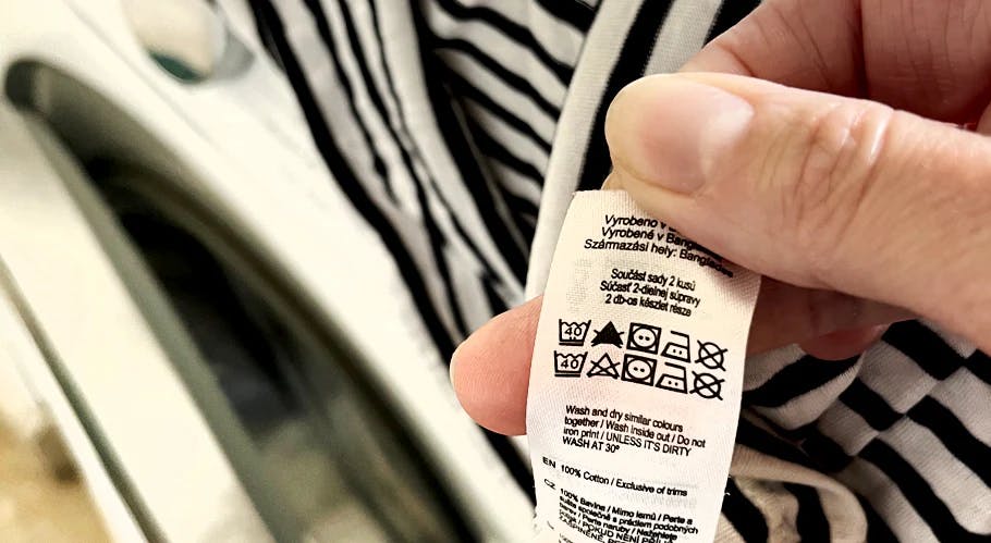 washing machine instructions from clothing care label.