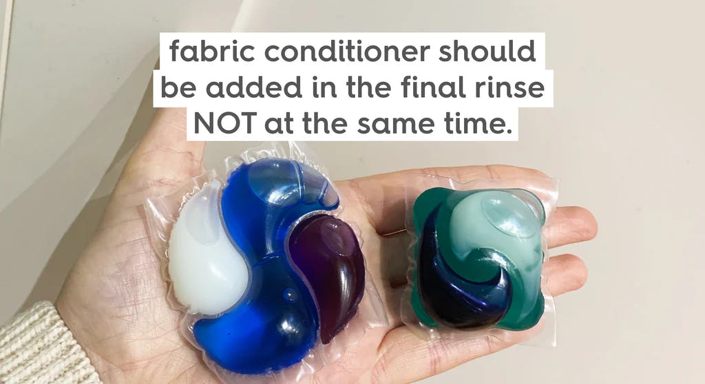 text: fabric conditioner should be added in the final rinse NOT at the same time