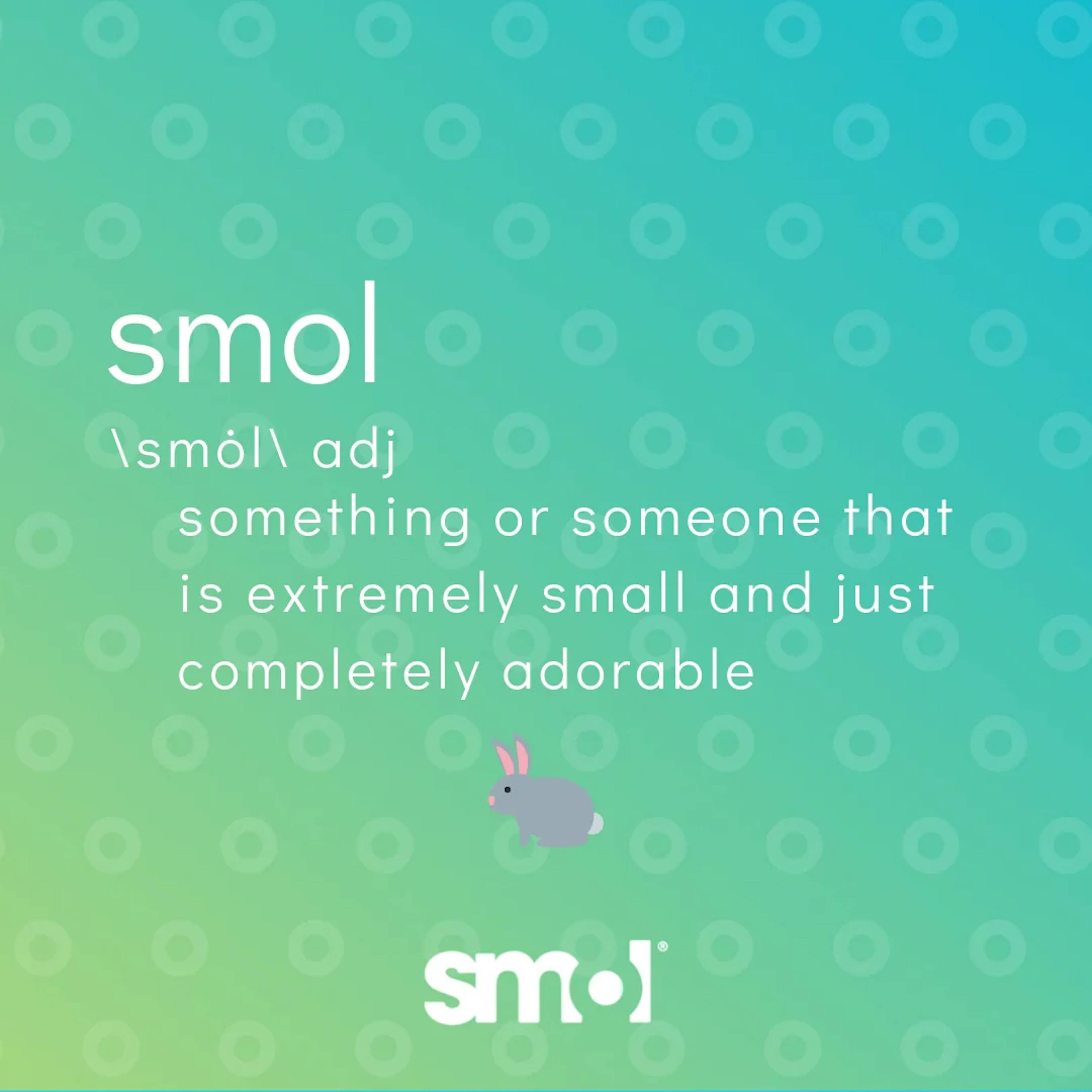 definition of smol. text: something or someone that is extremely small and just completely adorable.