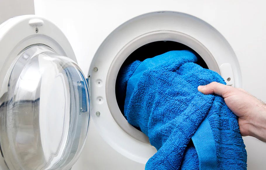 blue towel washing machine